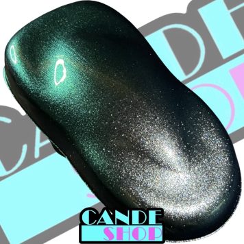 Brain Freeze Chameleon Pearl spray out over black speed shape to show the silver to teal to blue color shift