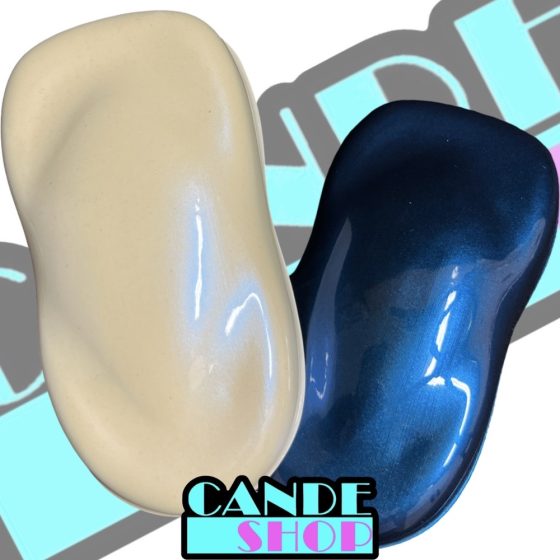 fluro frenzy blue spray outs over white (on the left) and over black (on the right) showing the blue color flop