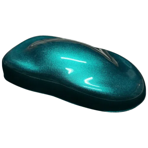 Peacock Teal Cande Concentrate spray out over Silver Surfer Base Coat