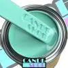 unreduced thin mint base coat in a quart can with a stainless steel mixing stick being pulled out to show the mint green paint color